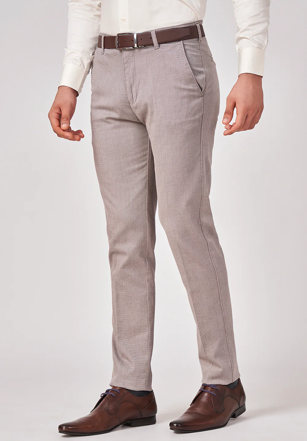 Beige Narrow Fit Cotton Trouser - Image 3