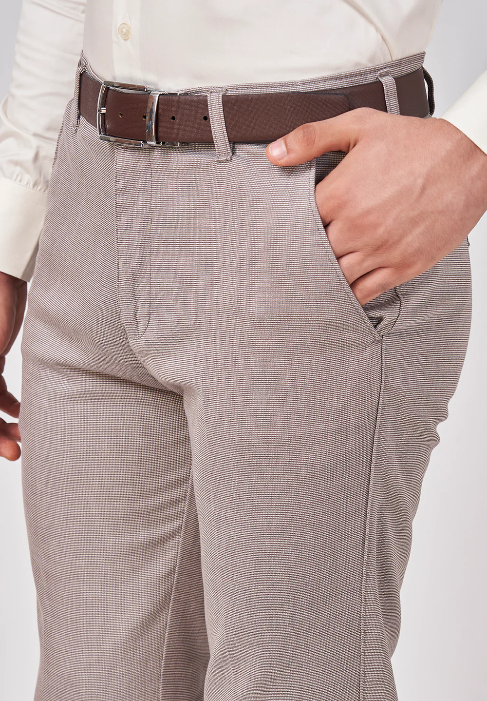 Beige Narrow Fit Cotton Trouser - Image 4
