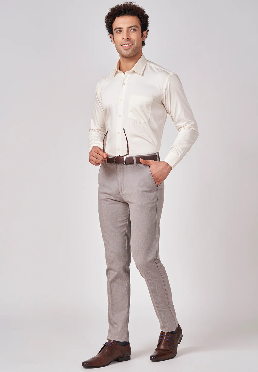 Beige Narrow Fit Cotton Trouser - Image 5