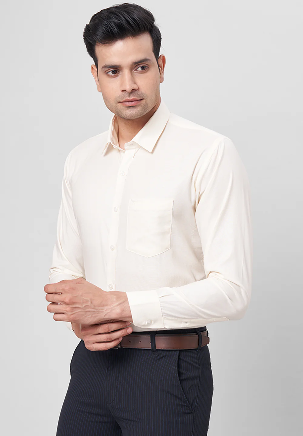 Men Beige Slim Fit Formal Shirt