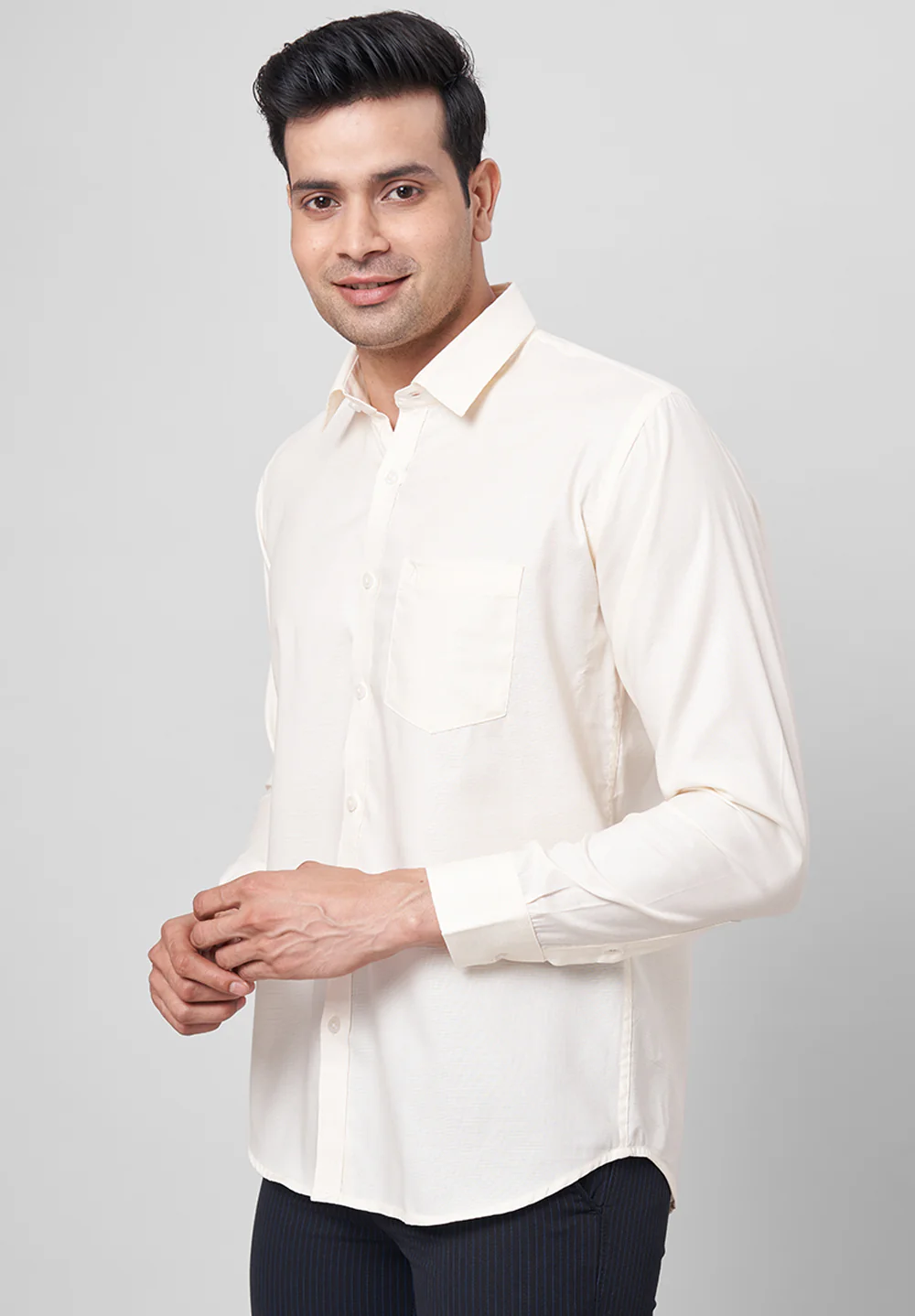 Men Beige Slim Fit Formal Shirt - Image 4