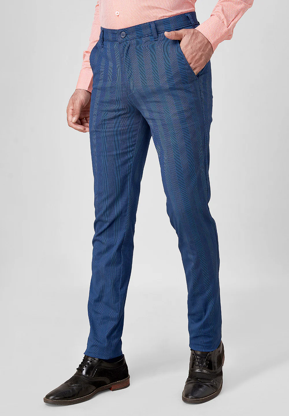Blue Narrow Fit Cotton Trouser - Image 5
