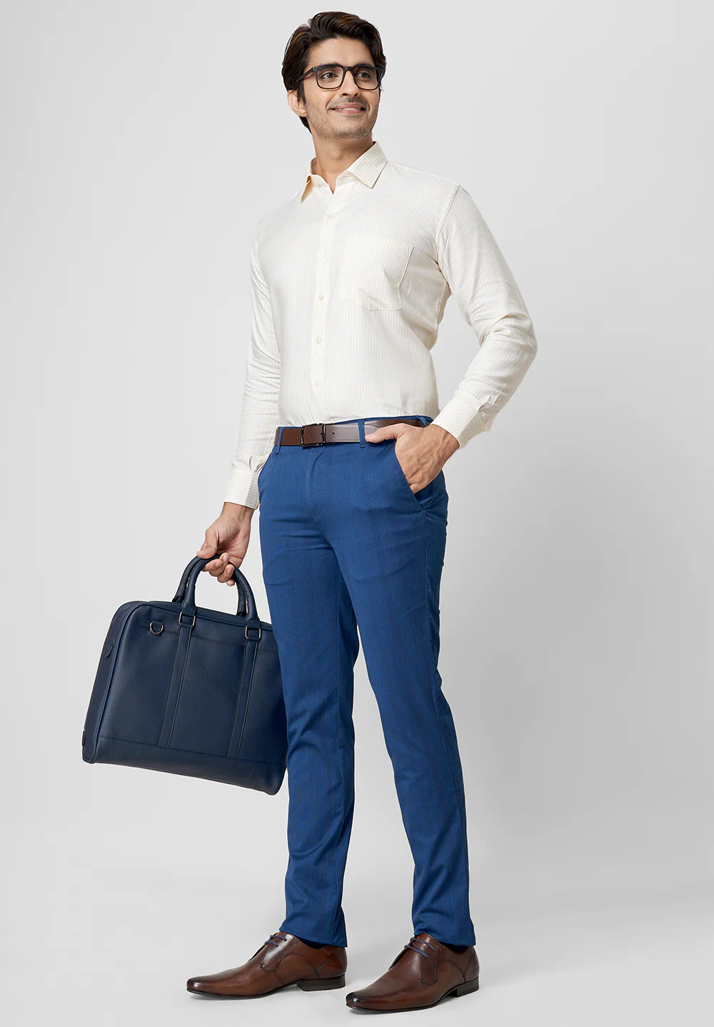 Blue Regular Fit Cotton Trouser - Image 4