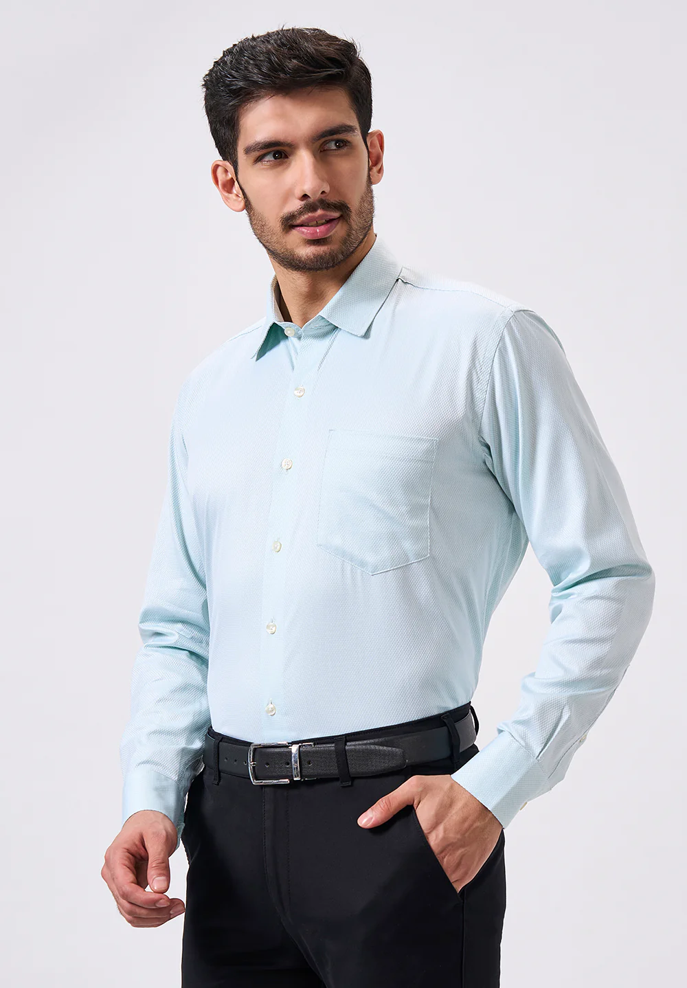 Men Blue Regular Fit Formal Shirt - Image 4