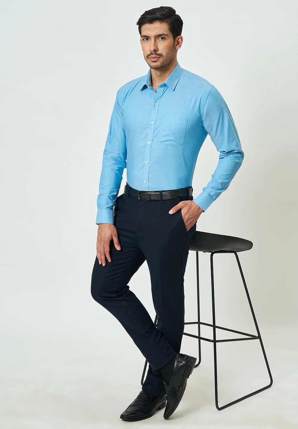 Men Blue Slim Fit Formal Shirt - Image 5