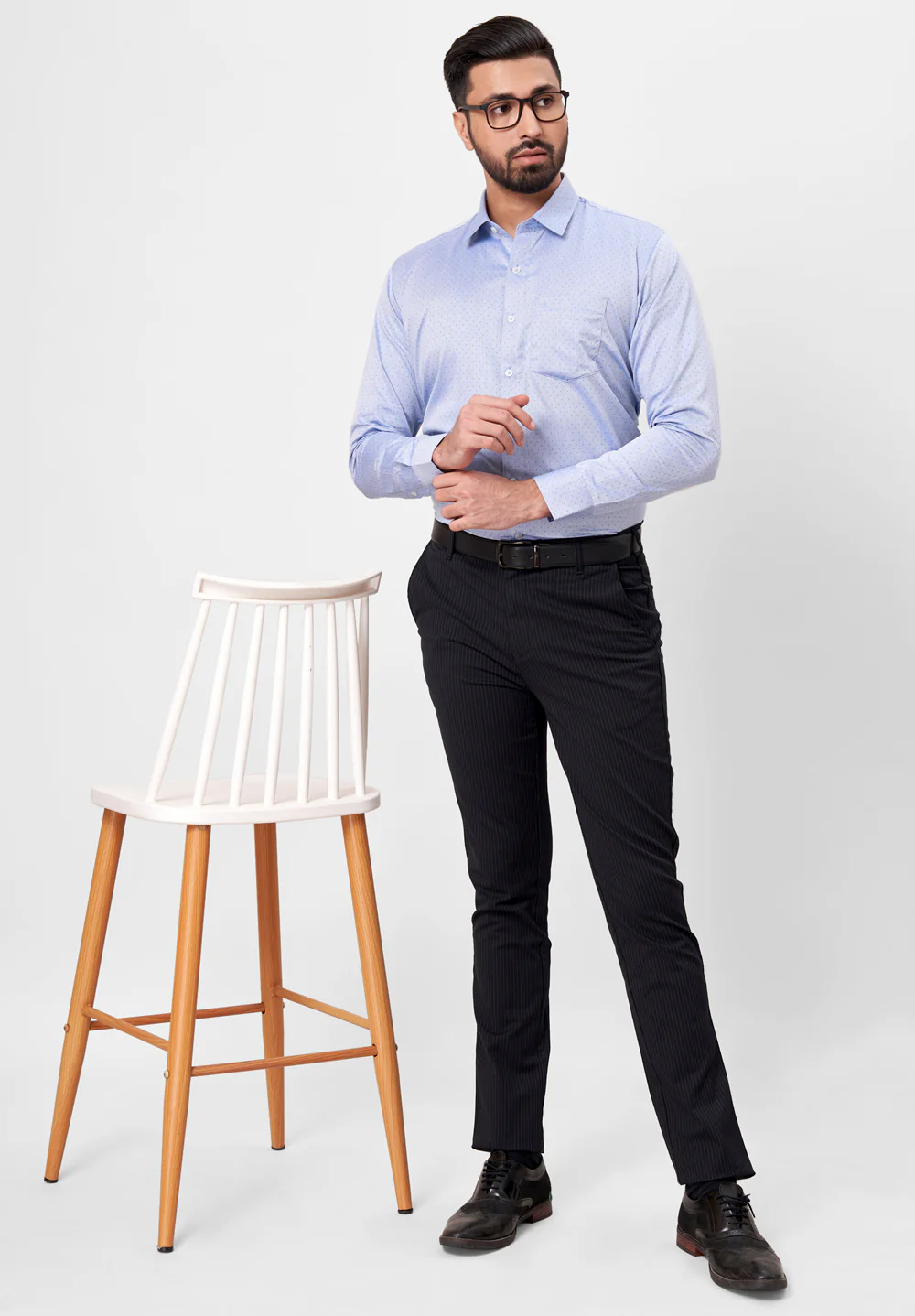 Men Blue Slim Fit Formal Shirt - Image 4