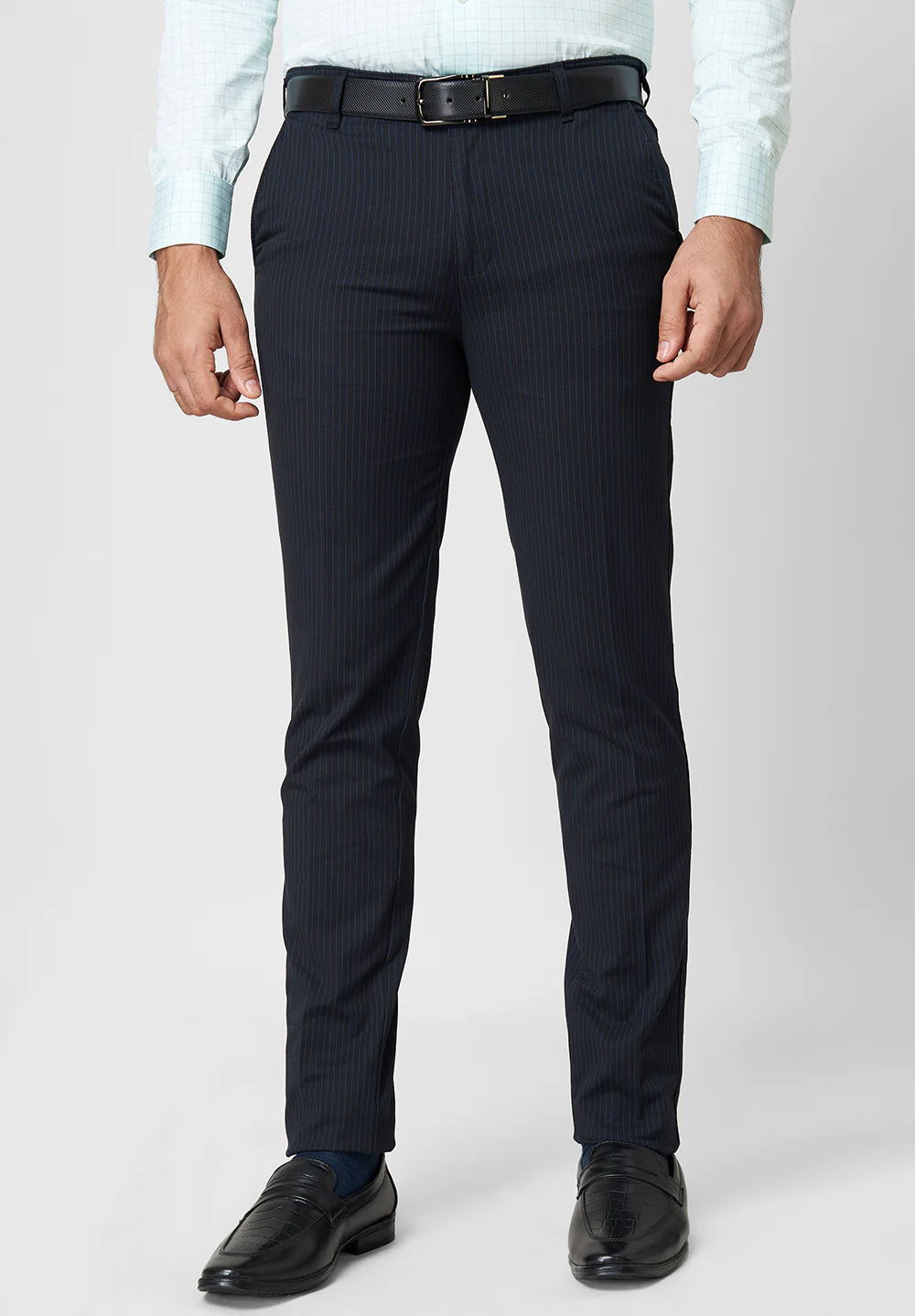 Blue Narrow Fit Cotton Trouser