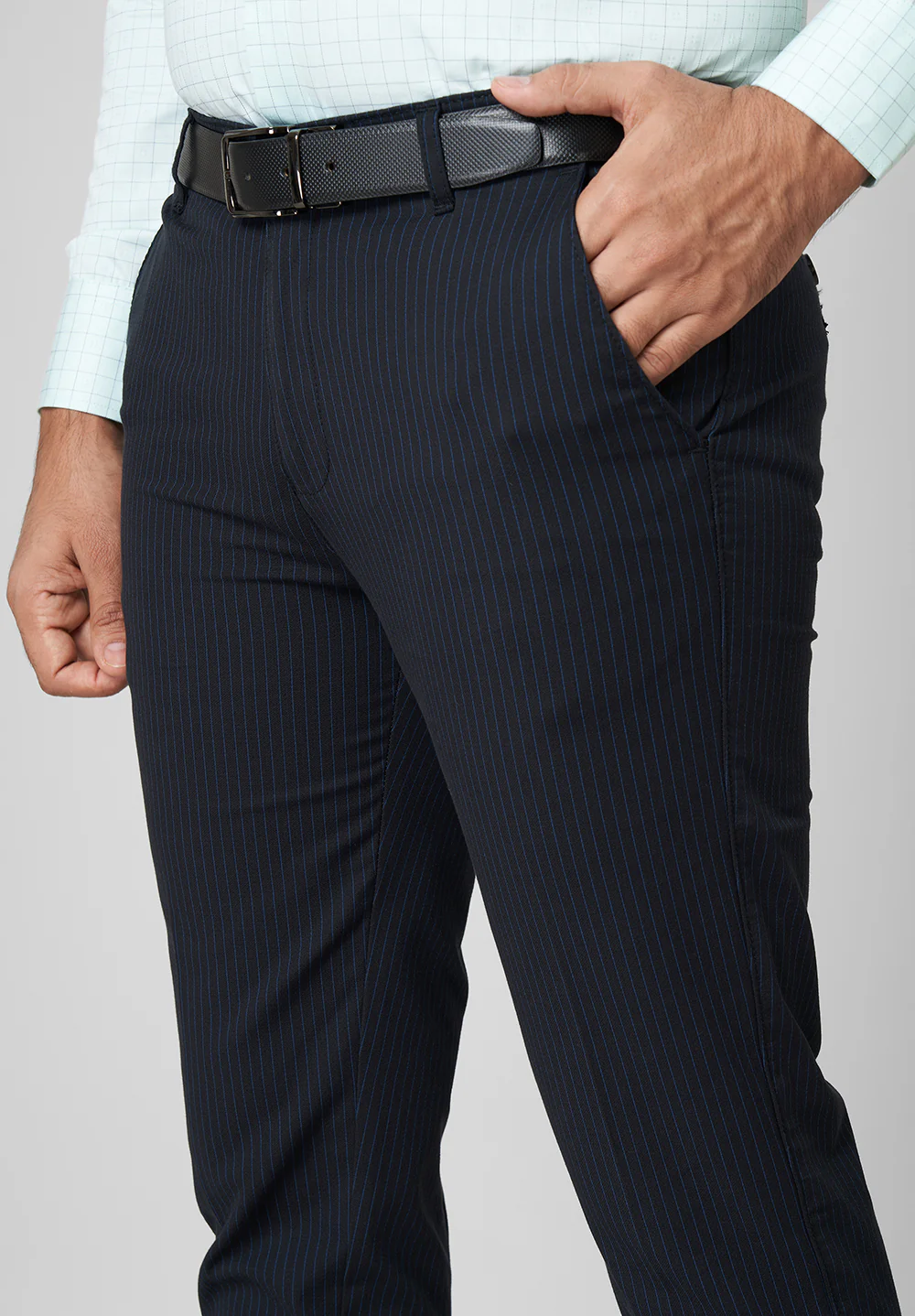 Blue Narrow Fit Cotton Trouser - Image 3
