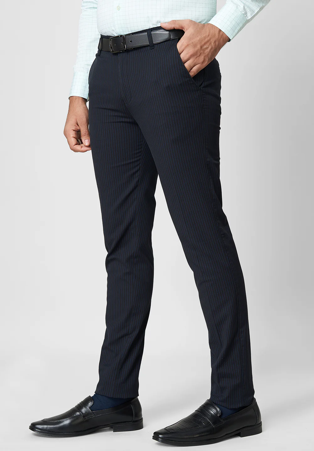 Blue Narrow Fit Cotton Trouser - Image 5