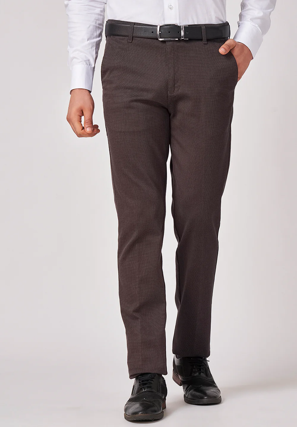 Brown Narrow Fit Cotton Trouser