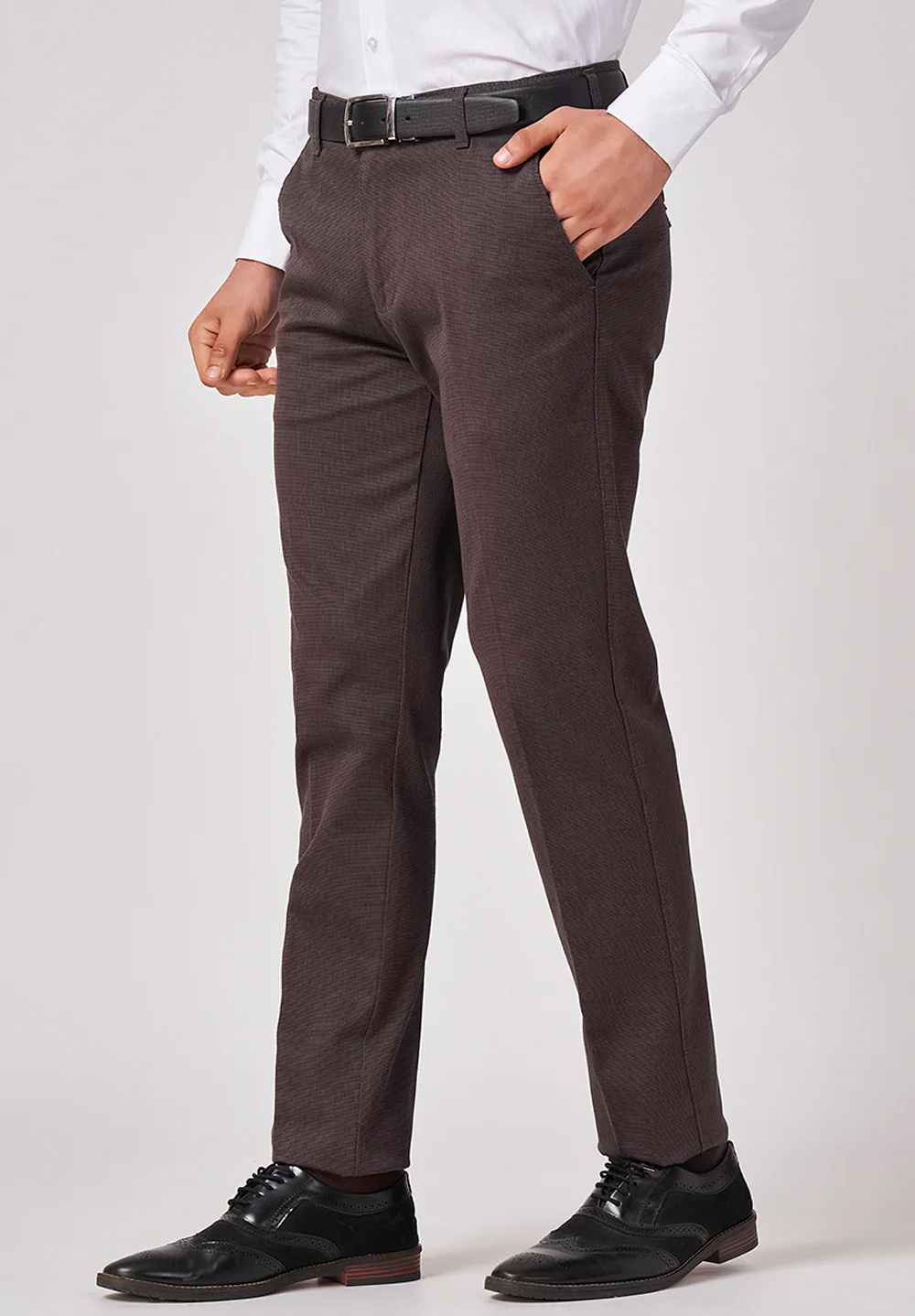 Brown Narrow Fit Cotton Trouser - Image 3