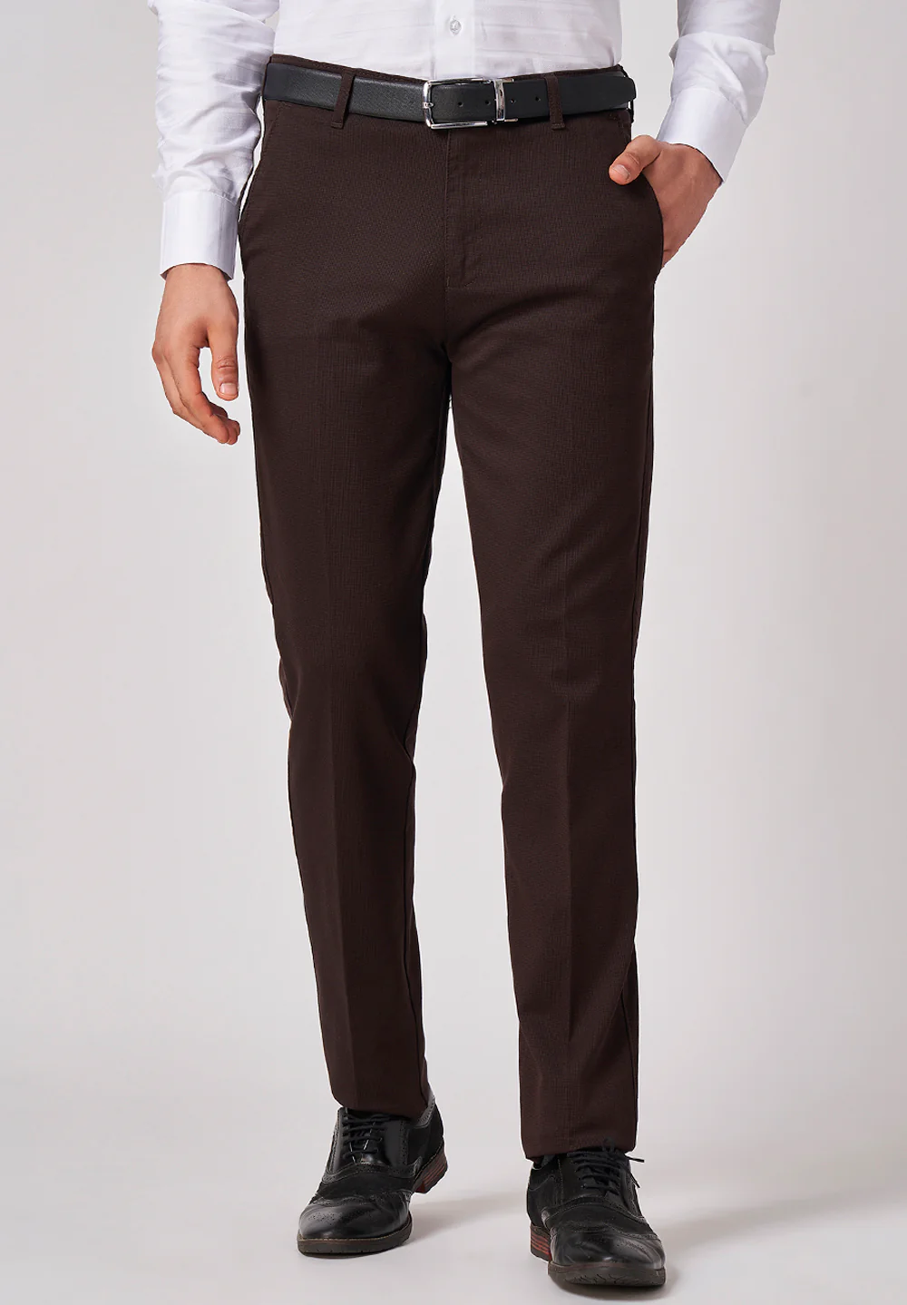 Brown Narrow Fit Cotton Trouser