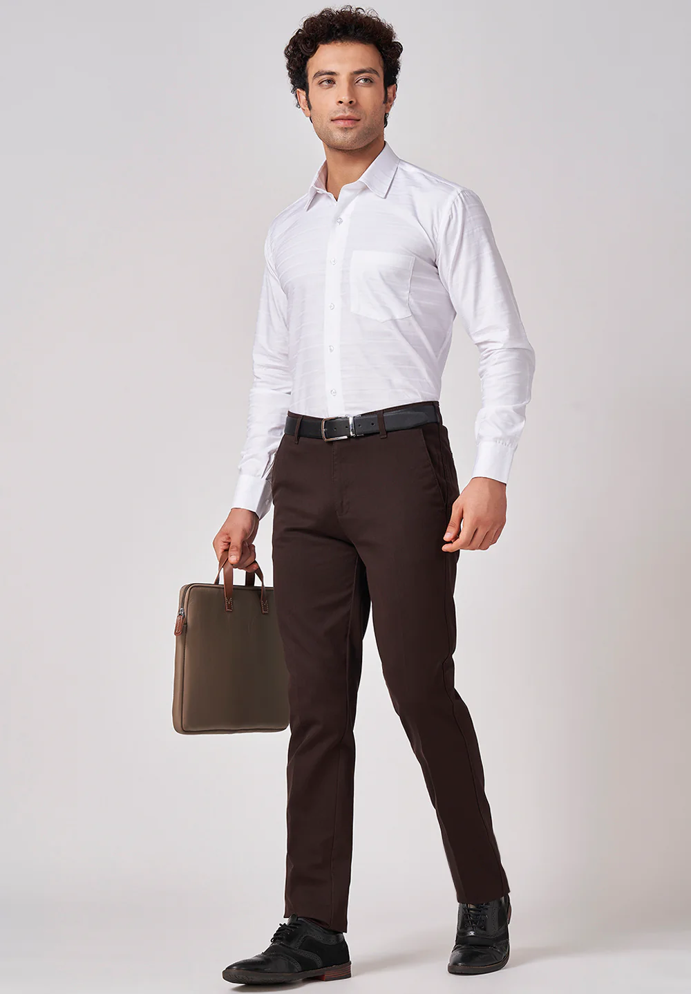 Brown Narrow Fit Cotton Trouser - Image 3