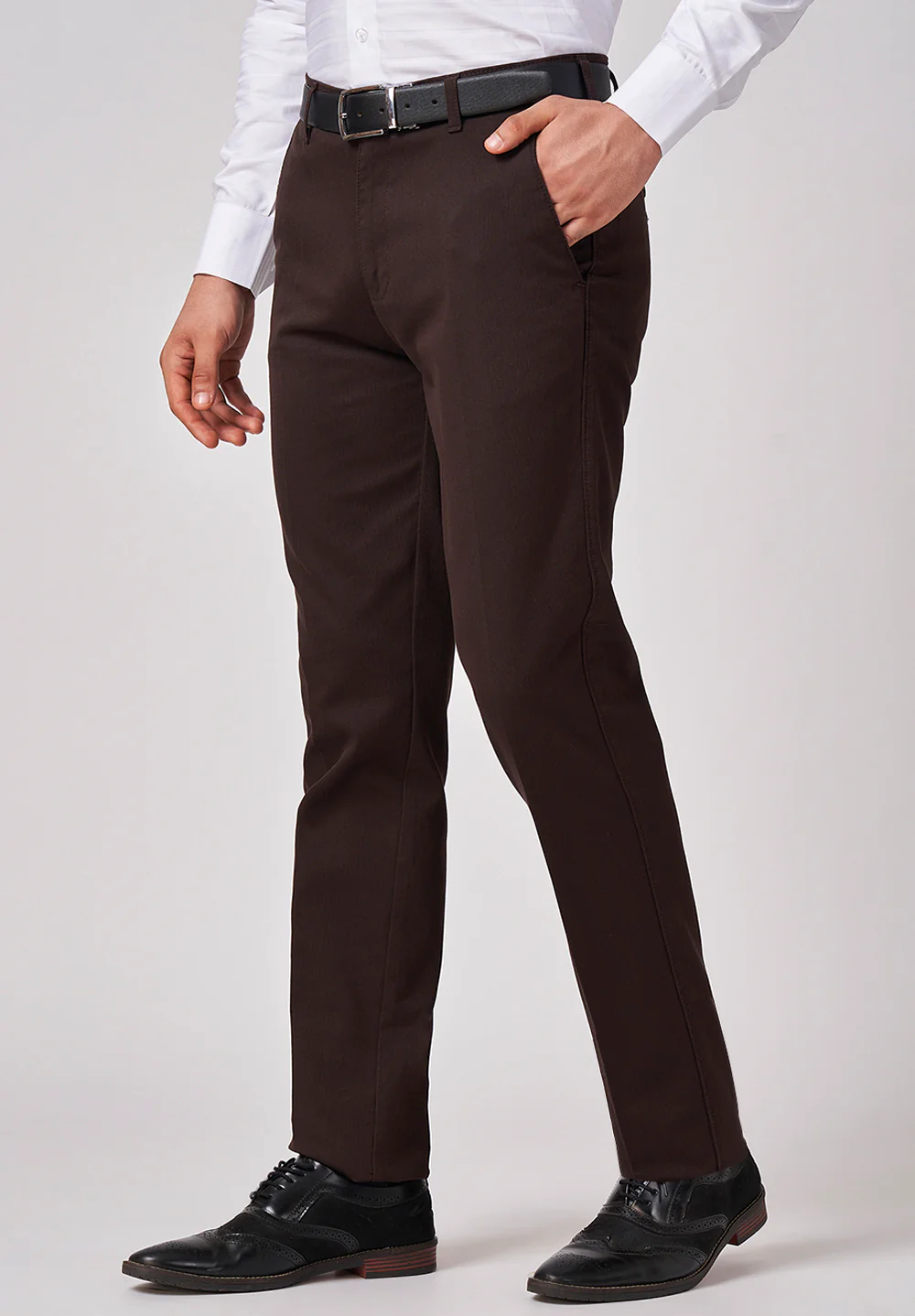 Brown Narrow Fit Cotton Trouser - Image 4