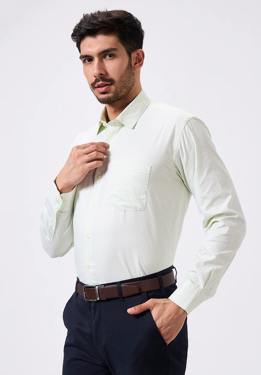 Men Green Regular Fit Formal Shirt - Image 3