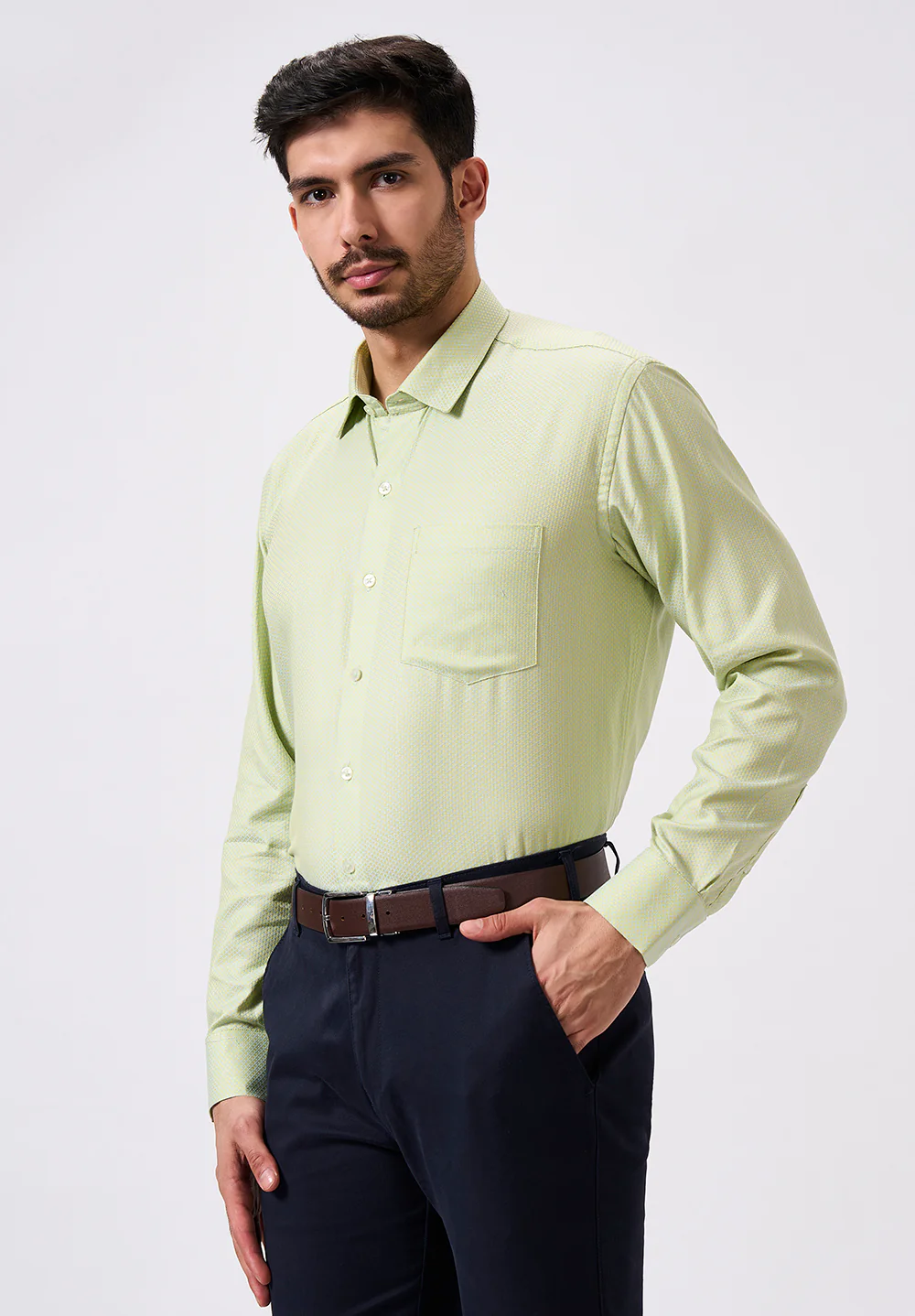 Men Green Regular Fit Formal Shirt - Image 3