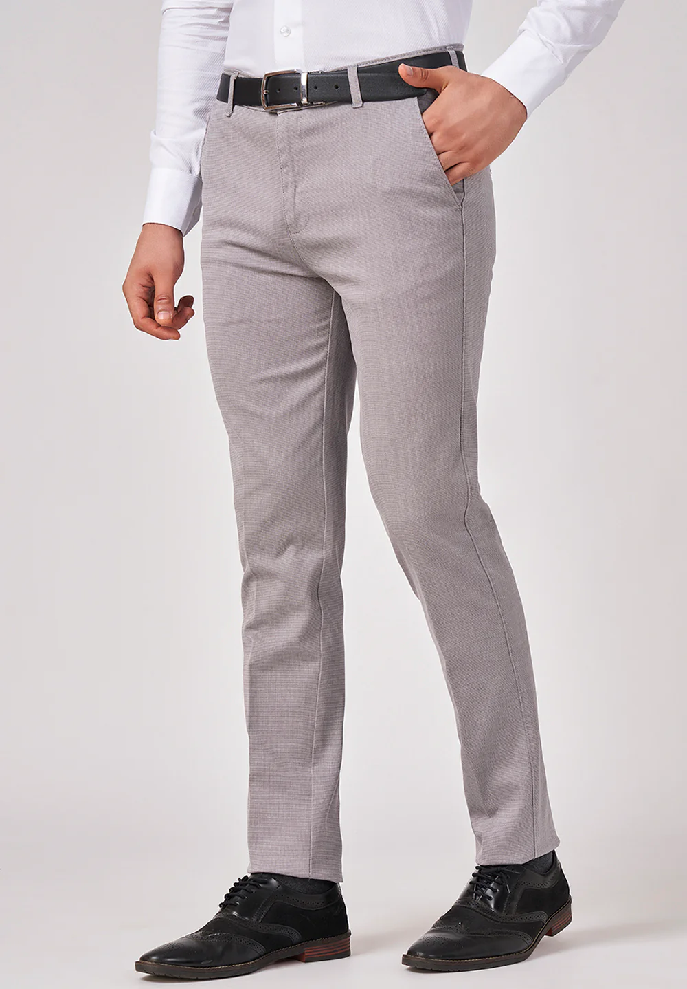 Grey Narrow Fit Cotton Trouser - Image 3
