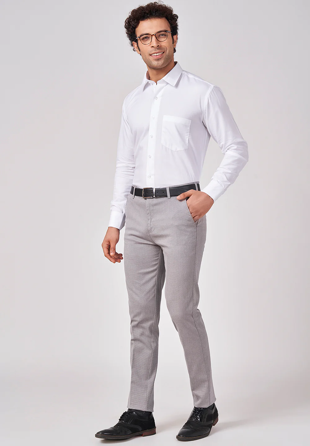 Grey Narrow Fit Cotton Trouser - Image 5