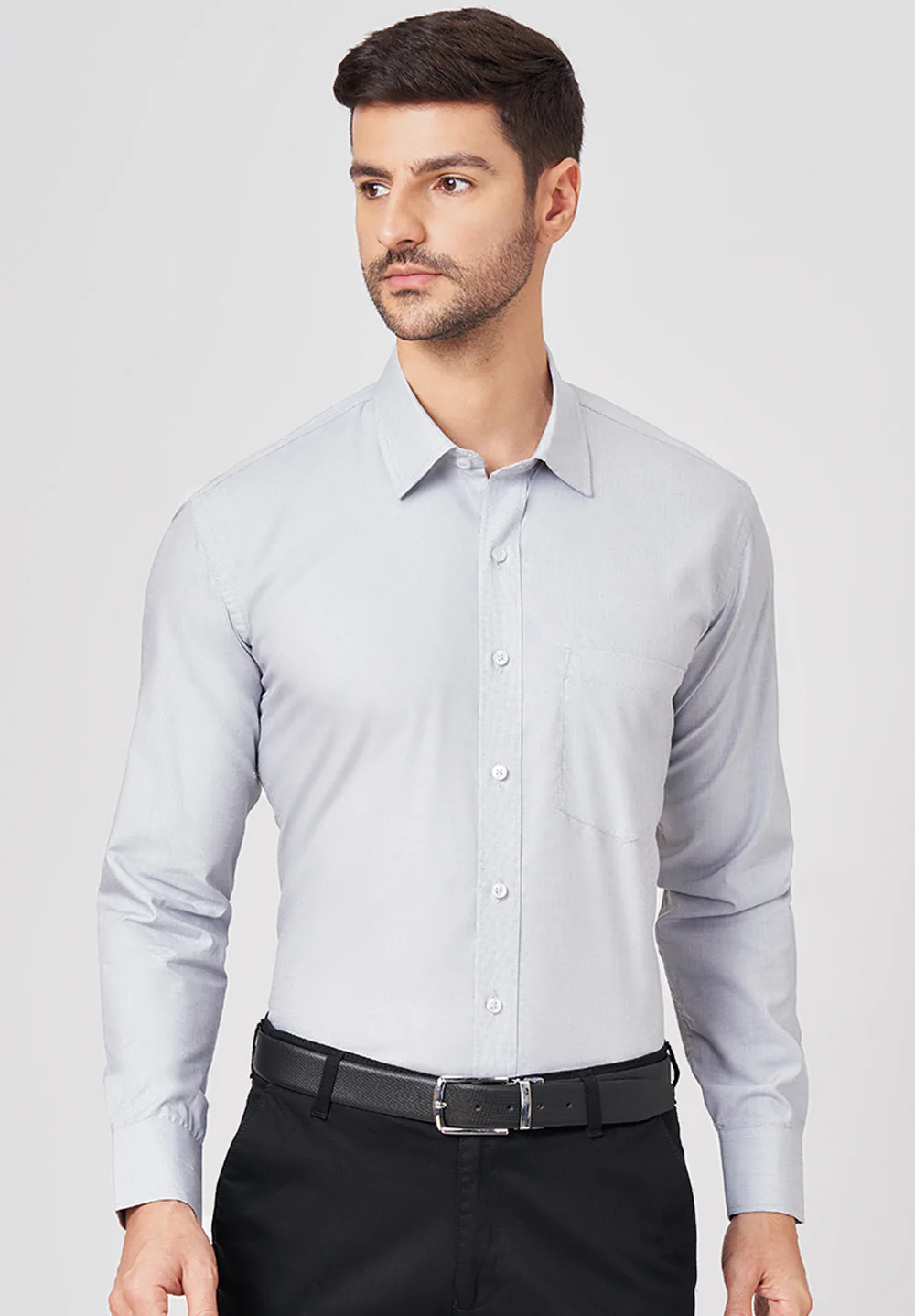 Men Grey Slim Fit Formal Shirt