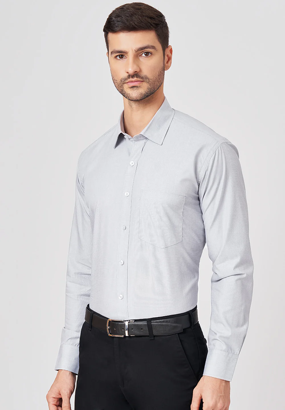 Men Grey Slim Fit Formal Shirt - Image 3