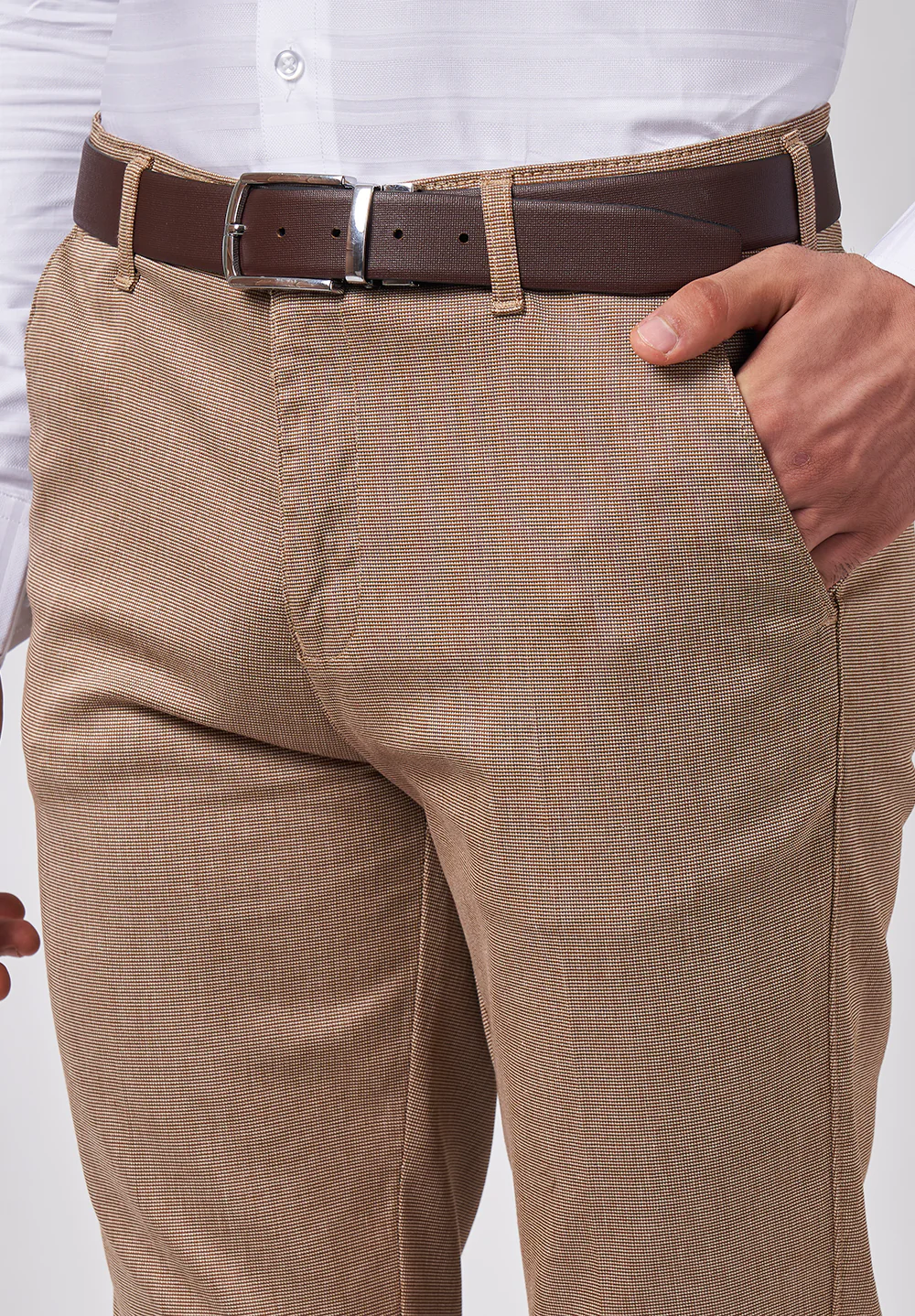 Brown Narrow Fit Cotton Trouser - Image 4