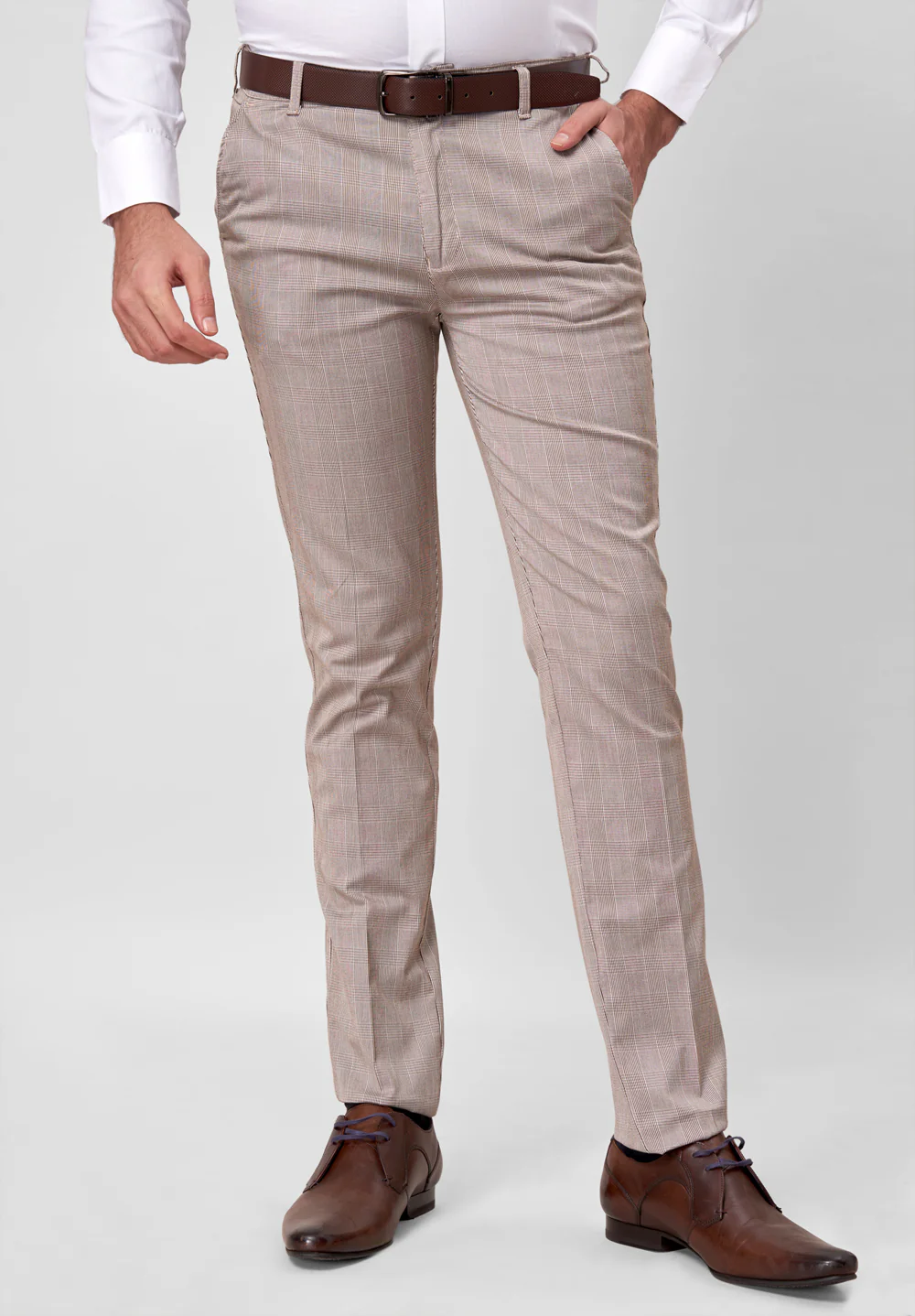Beige Narrow Fit Cotton Trouser