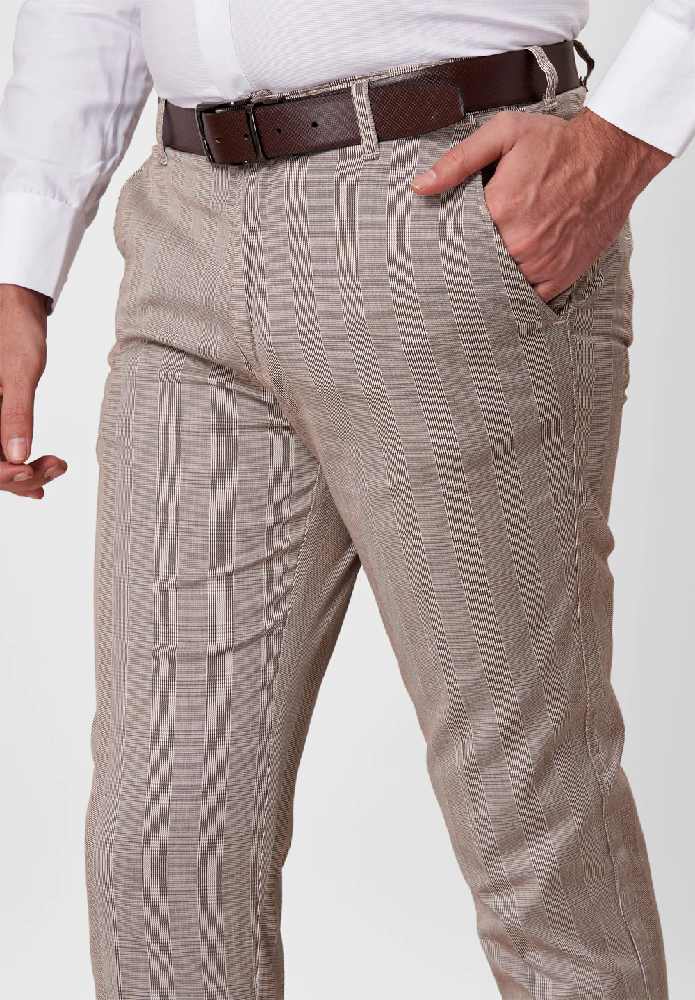Beige Narrow Fit Cotton Trouser - Image 4