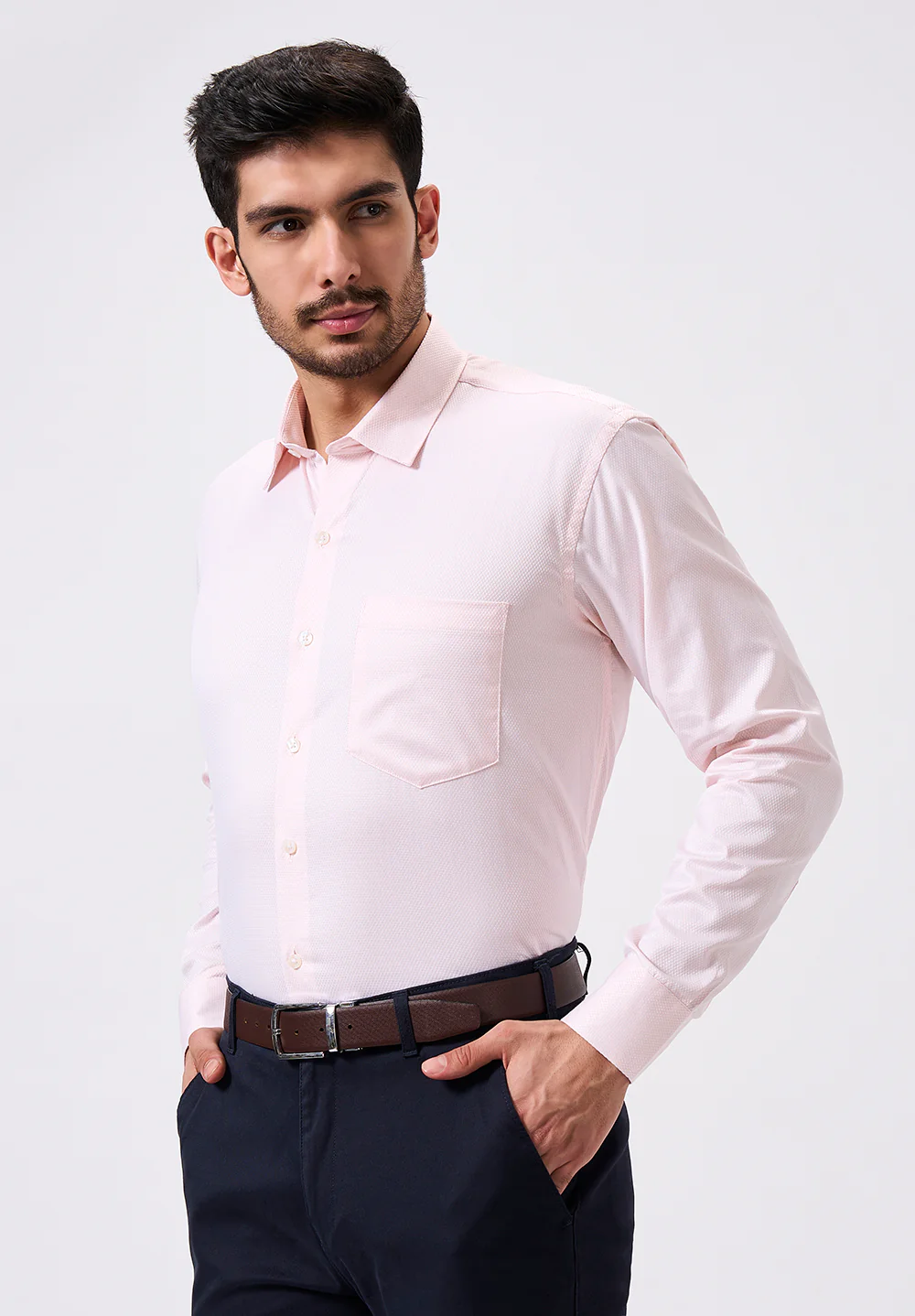 Men Peach Regular Fit Formal Shirt - Image 3
