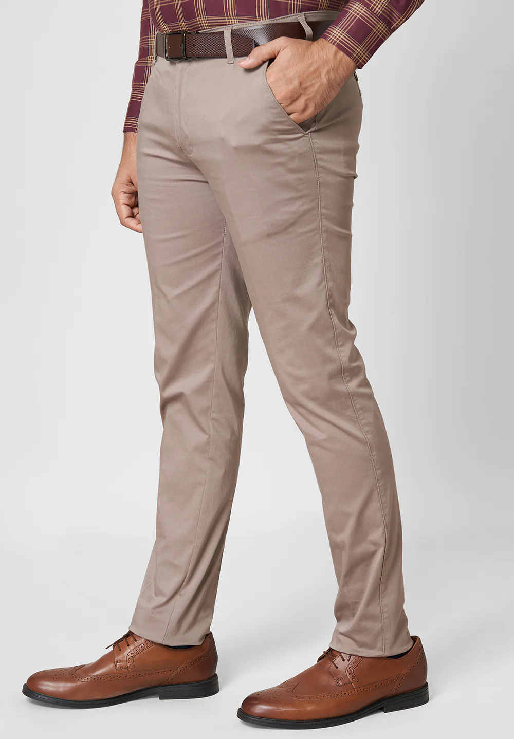 Beige Narrow Fit Cotton Trouser - Image 5