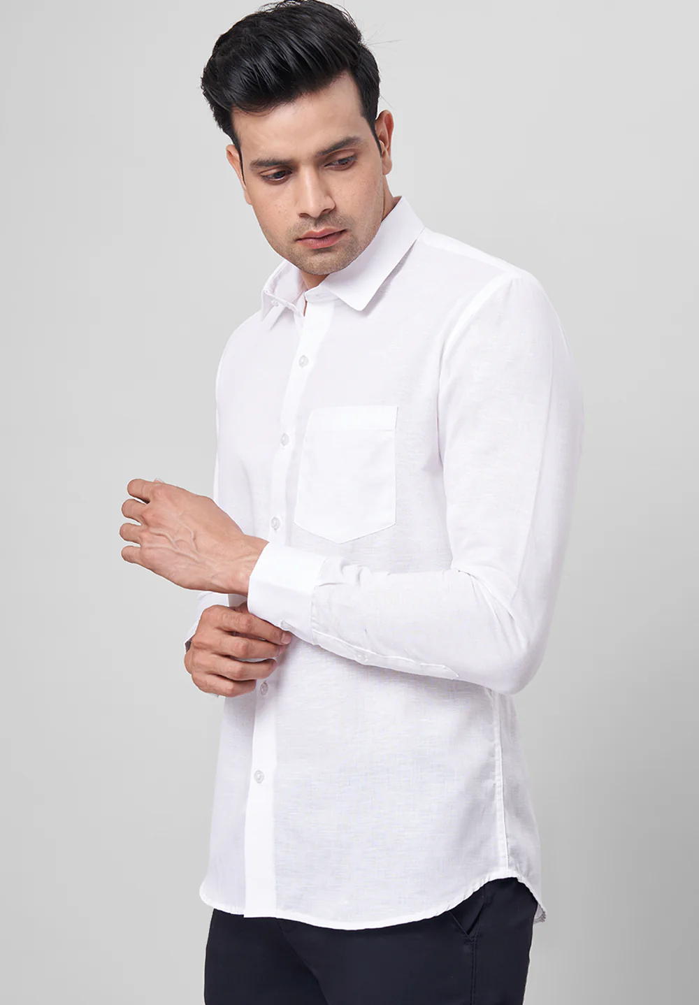 Men White Slim Fit Formal Shirt - Image 2