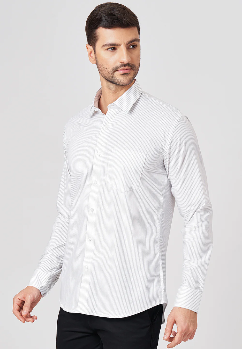 Men White Slim Fit Formal Shirt - Image 2