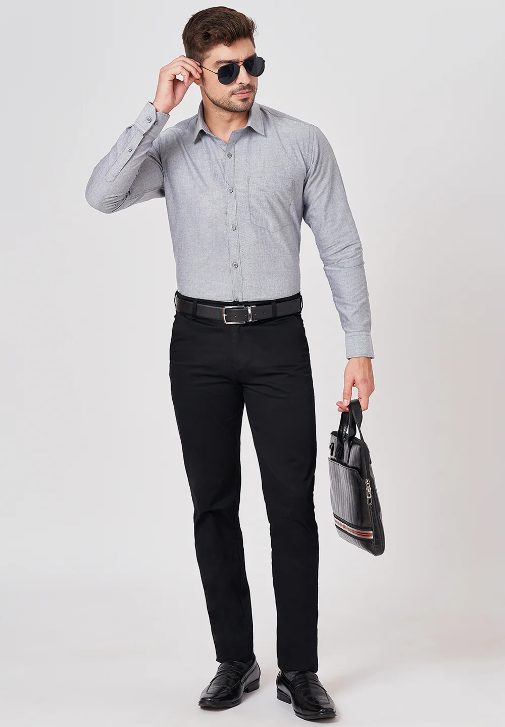 Men Grey Slim Fit Formal Shirt - Image 5