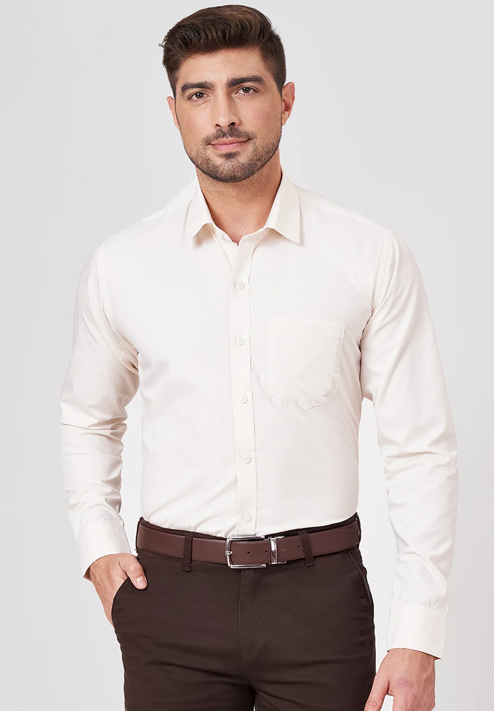 Men Beige Slim Fit Formal Shirt
