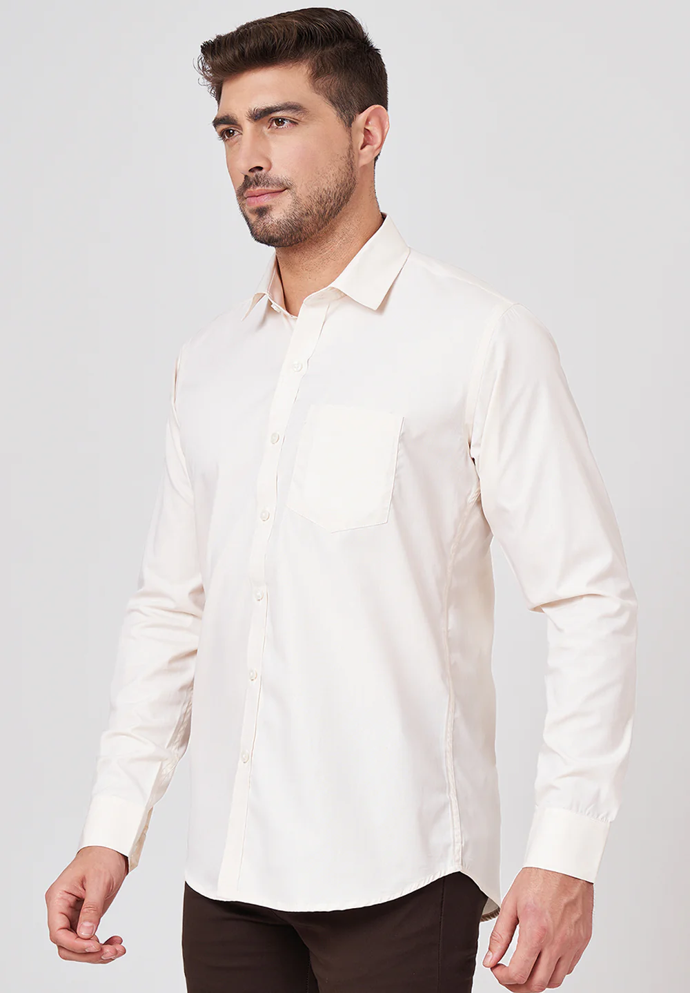 Men Beige Slim Fit Formal Shirt - Image 2