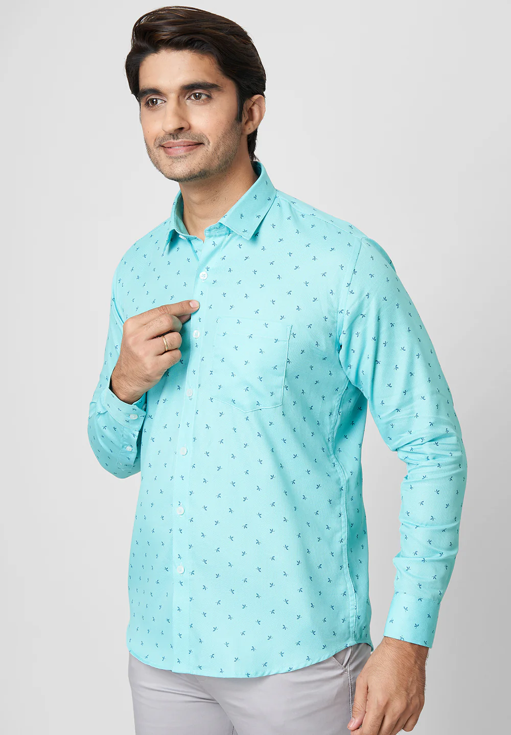 Men Blue Slim Fit Formal Shirt - Image 3
