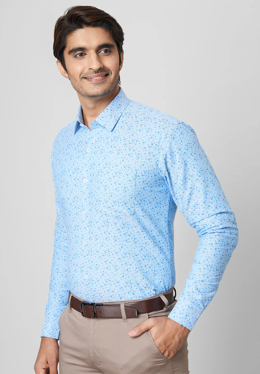 Men Blue Slim Fit Formal Shirt - Image 3