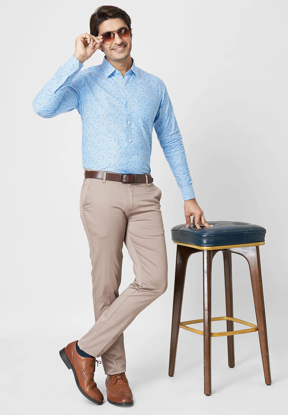 Men Blue Slim Fit Formal Shirt - Image 4