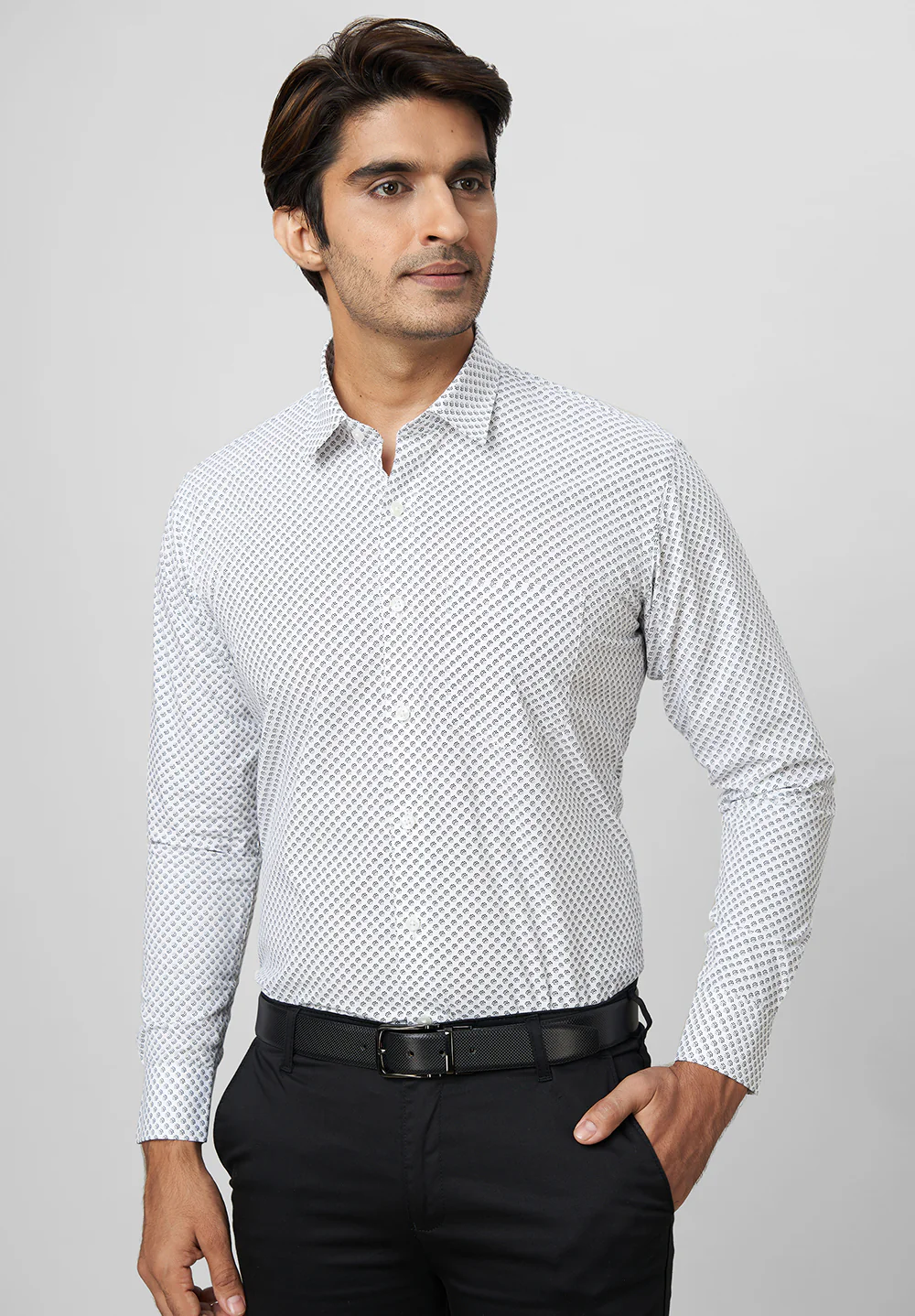 Men Grey Slim Fit Formal Shirt