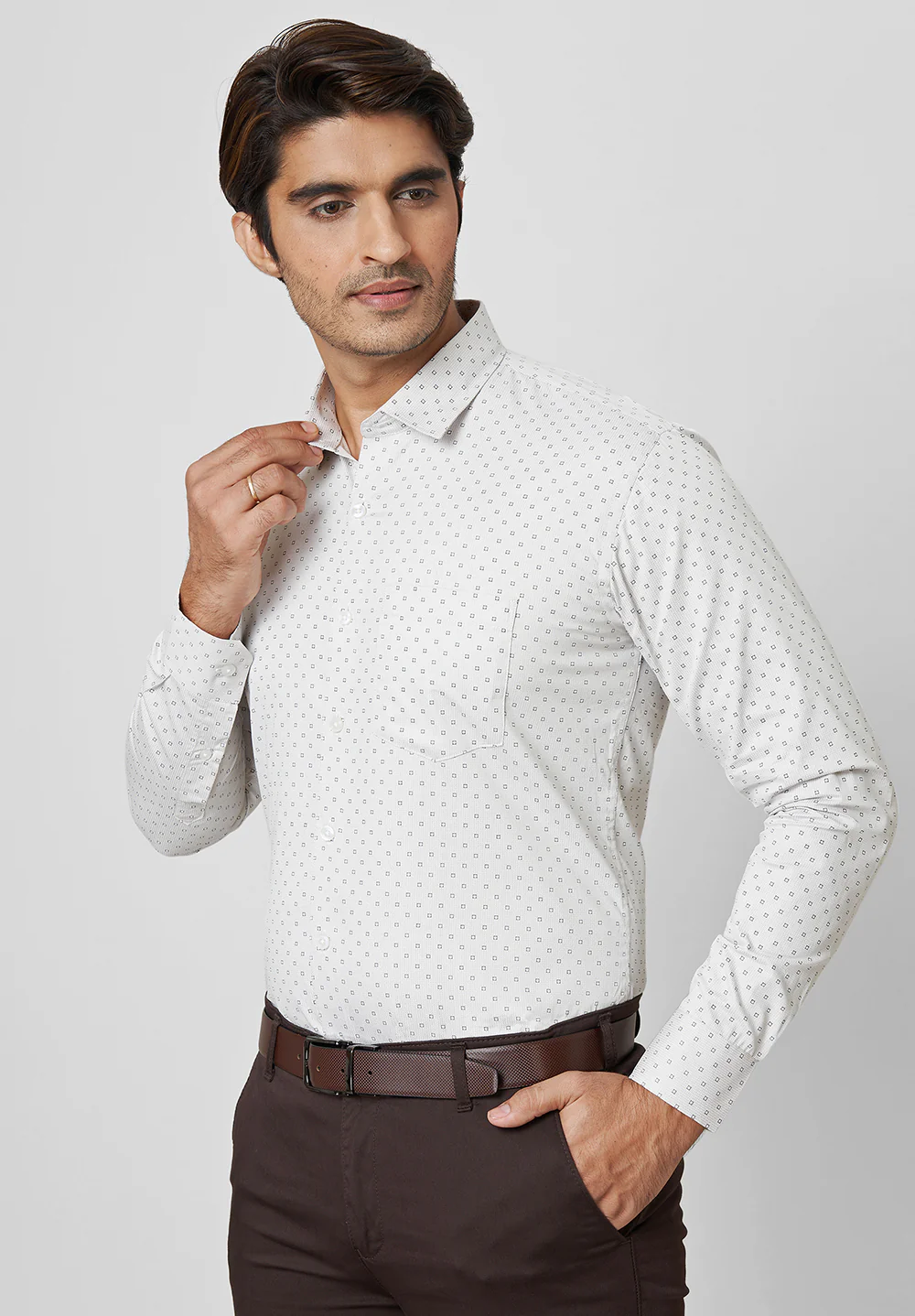 Men Grey Slim Fit Formal Shirt - Image 5