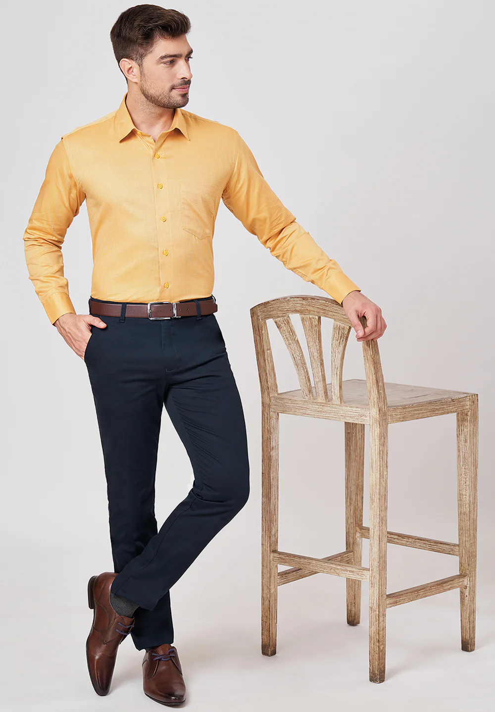 Men Yellow Regular Fit Formal Shirt - Image 5