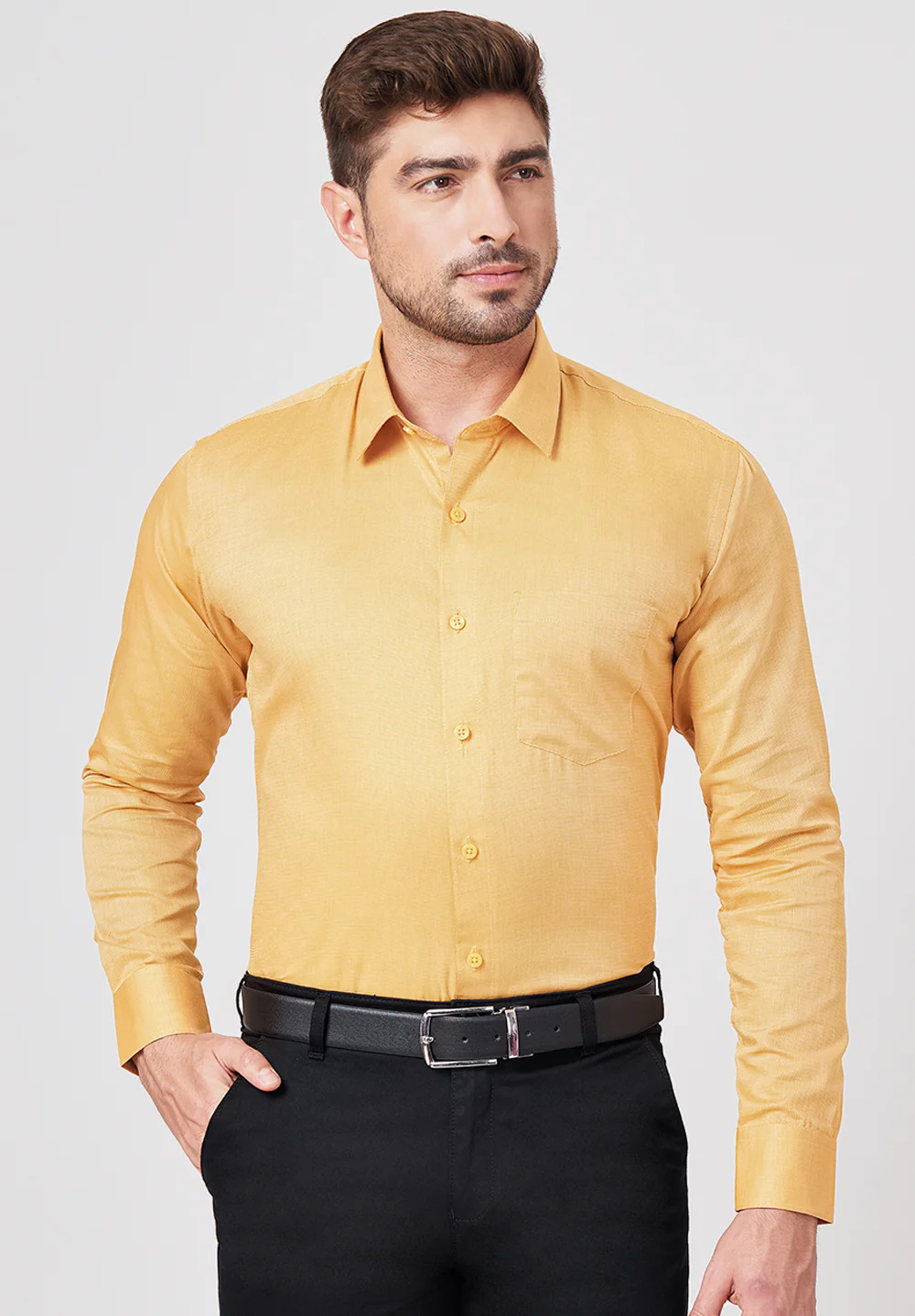 Men Yellow Slim Fit Formal Shirt